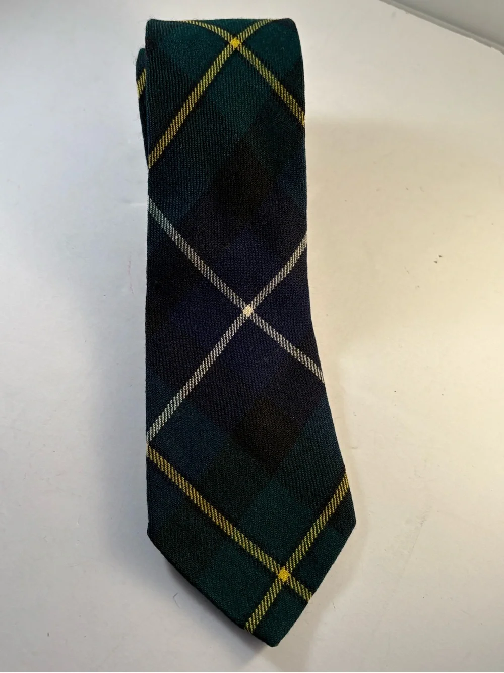 VTG Kinloch Anderson MacNaughton Tartan Wool Tie Plaid Green Blue Made Scotland